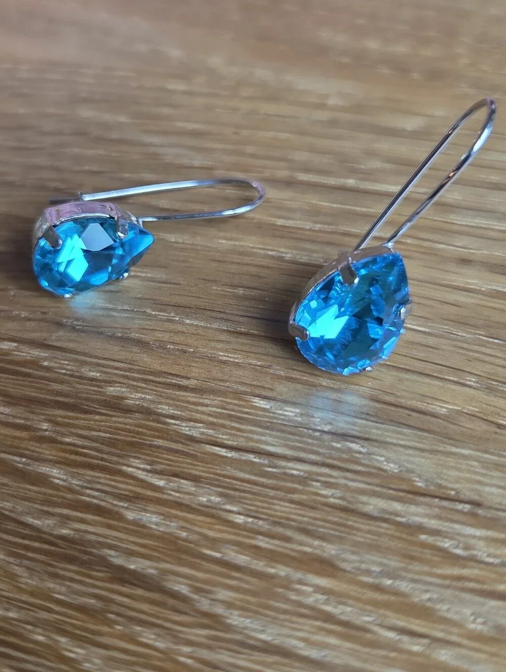 Pear Shape Blue Crystal Drop  Silver Earrings | Handmade